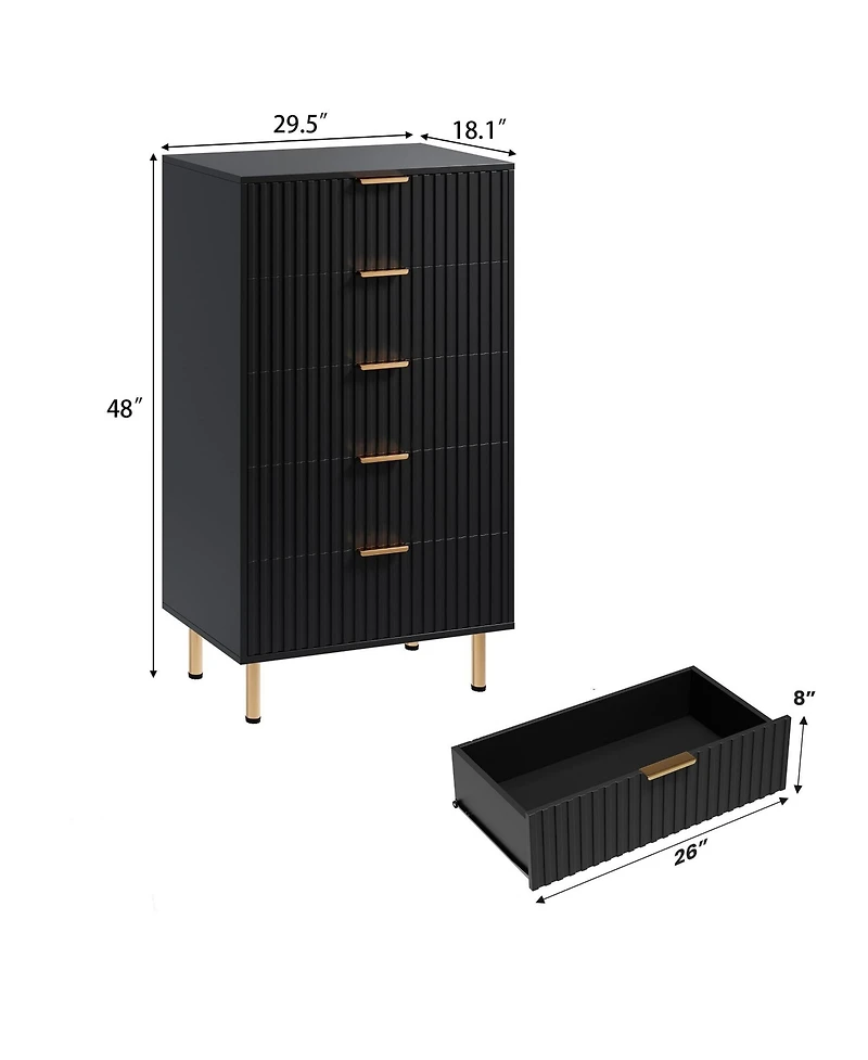 gaomon 48 Inch Tall 5 Drawer Dresser Metal Handle Storage Chest with Anti Tipping Structure for Home Use