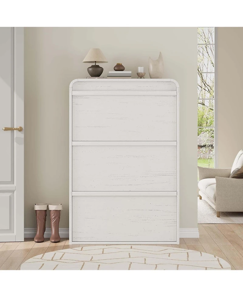 gaomon Shoe Cabinet with 3 Flip Drawers, Wooden Shoe Cabinet with Adjustable Shelf, Shoe Storage for Entryway, Hidden Shoe Cabinet for Living Room