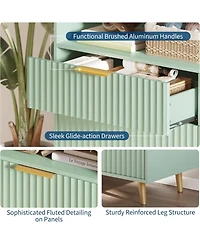 gaomon 6 Drawers Dresser for Bedroom, Dressers with Led Lights and Charging Station, Curved Profile Design, Fluted Wood Handle