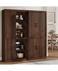 gaomon Tall Wooden Kitchen Pantry Cabinet, Farmhouse 4-Magnetic Door Freestanding Food Storage Cupboard Pantry Cabinet with Adjustable Shelves