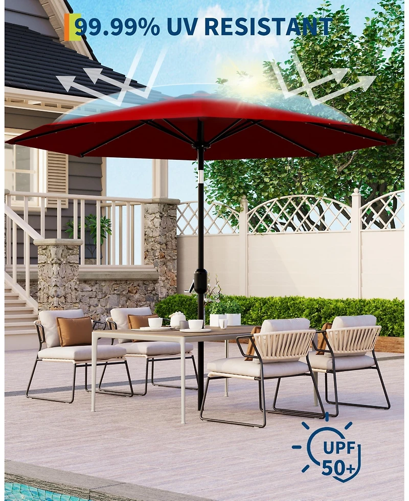gaomon 9feet Outdoor Patio Umbrella, Table Umbrella with Solar Lights for Yard, Deck, (No Base)