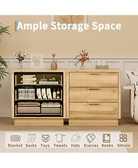 gaomon Fluted Nightstand set of 2, Wood Nightstand with 3 Drawers Storage Bedside Table Large Fluted Bed Side End Table, Modern Nightstand for Bedroom