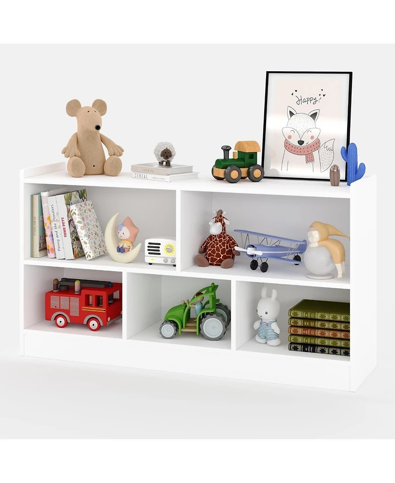 gaomon 5-Section 2-Tier Toy Storage Organizer, Wooden Bookshelf for Playroom Nursery Classroom