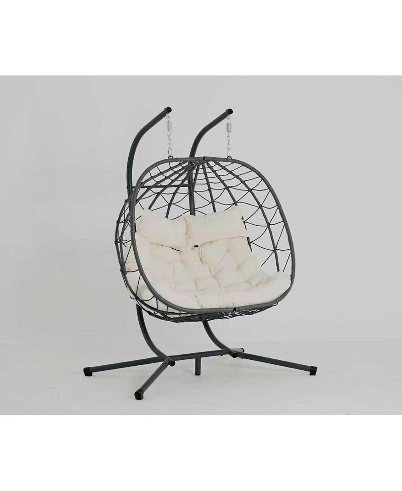 Streamdale Furniture 2-Person Wicker Hanging Egg Chair with Stand for Indoor and Outdoor Use
