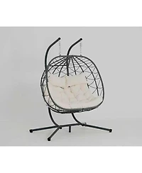 Streamdale Furniture 2-Person Wicker Hanging Egg Chair with Stand for Indoor and Outdoor Use