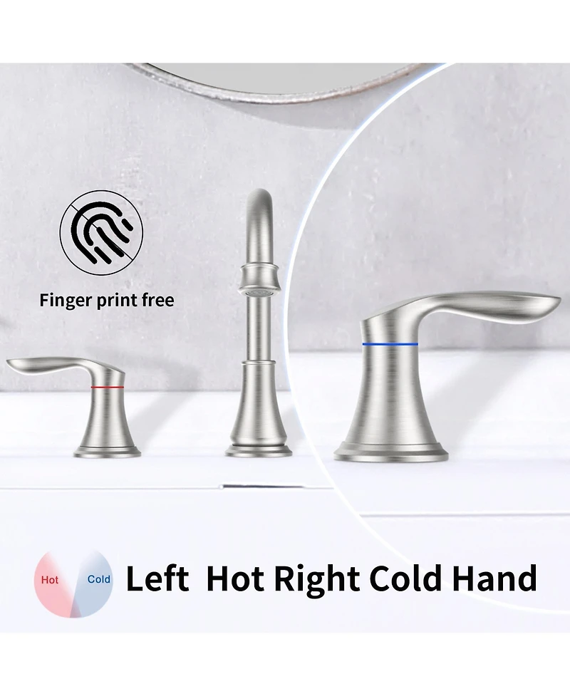 Phying 2-Handle 8 inch Widespread Bathroom Sink Faucet Brushed Nickel Lavatory Faucet 3 Hole 360degree(s) Swivel Spout Vanity Sink Basin Faucets