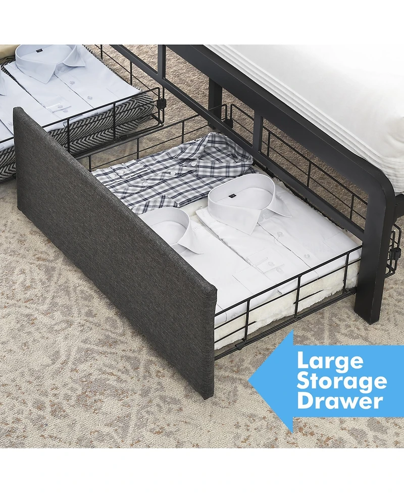 homfan Full Bed Frame with 2 Storage Drawers, Rgb Led Lights, Upholstered Button-Tufted Headboard, Easy Assembly, No Box Spring Needed
