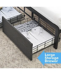 homfan Full Bed Frame with 2 Storage Drawers, Rgb Led Lights, Upholstered Button-Tufted Headboard, Easy Assembly, No Box Spring Needed