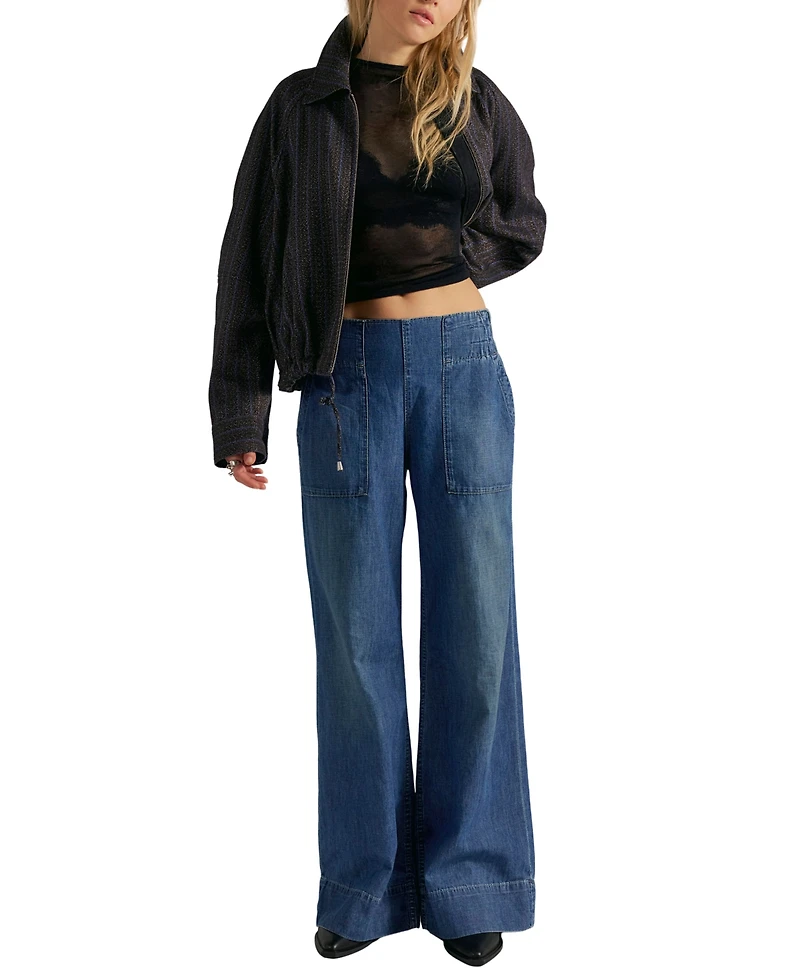 Free People Women's Mid-Rise Wide-Leg Utility Jeans