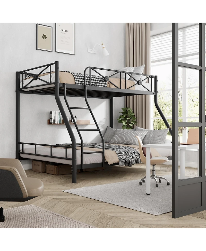 homfan Heavy Duty Metal Bunk Bed Modern Space, Saving Steel Frame with Safety Guard Rails, Ideal for Bedroom or Dormitory