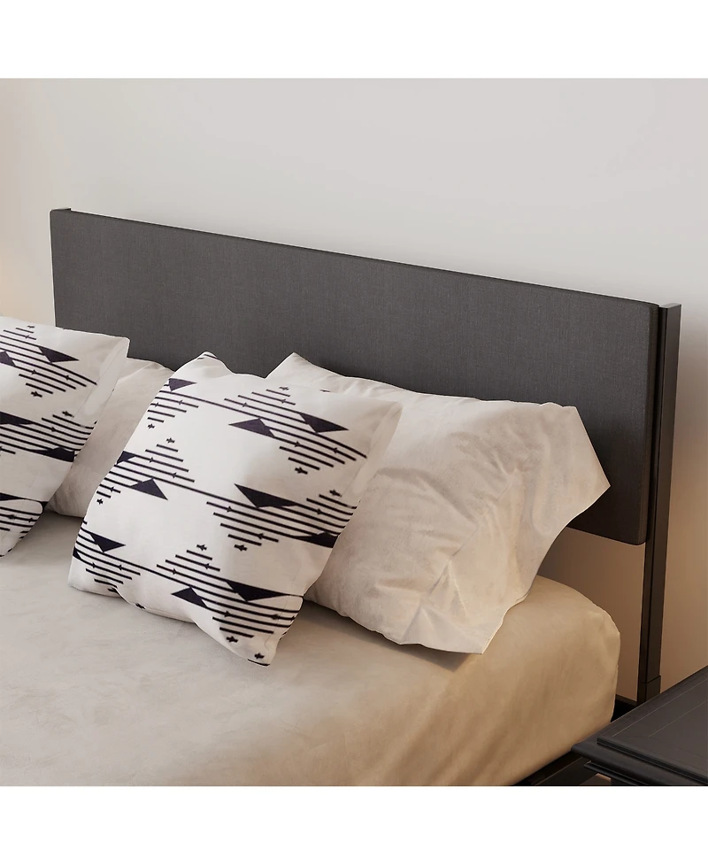 homfan Modern Upholstered Platform Bed, Queen Size, Linen Headboard, 2 Storage Drawers, Heavy-Duty Slats, Noise-Free