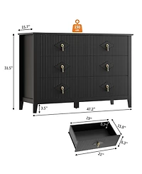 homfan Fluted 6-Drawer Dresser Chest with Metal Handles, 47.2" Wide Wood-Look Storage Organizer for Bedroom, Living Room, Hallway