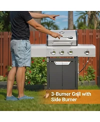 Streamdale Furniture 3-Burner Stainless Steel Propane Gas Grill with Side Burner