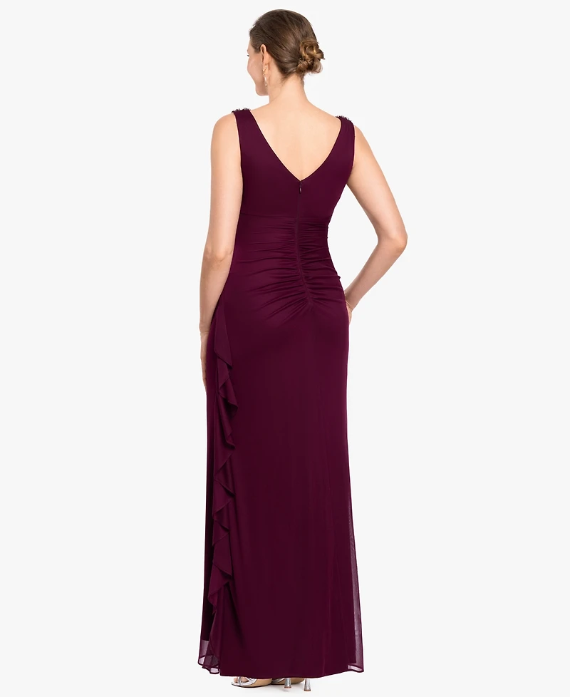 B&A By Betsy and Adam Women's Ruffle Side Cowl Neck Ball Gown