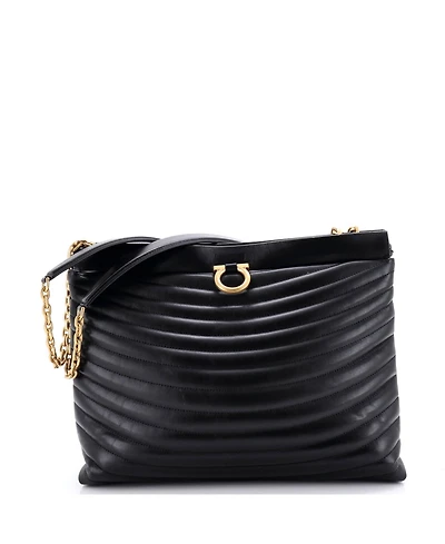 Pre-Owned Salvatore Ferragamo Medium Gancini Drawstring Chain Tote Quilted Leather