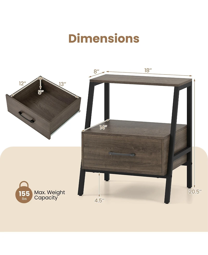 Slickblue Farmhouse Style 3-Tier Nightstand with Open Storage Shelf