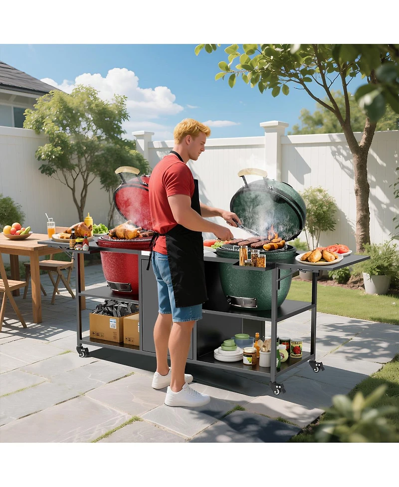 Streamdale Furniture Outdoor Grill Cart for Two Large Big Egg or Kamado Joe Grills