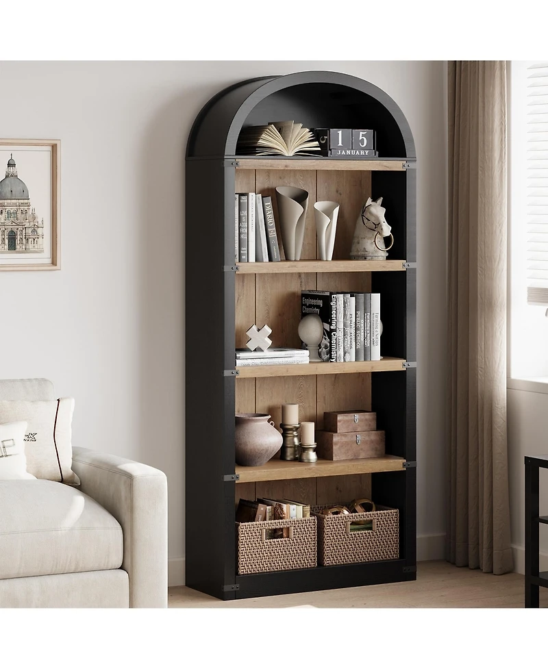 gaomon 5 Shelf Arched Bookshelf 71.65 Inch Tall Bookcase Farmhouse Display Storage Rack Wooden Bookshelves for Home Office, Living Room