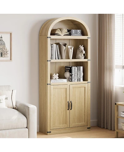 gaomon Bookcase with Doors Arched Bookshelf 71.65 Inch Tall Bookcase Farmhouse Cabinet with Shelves