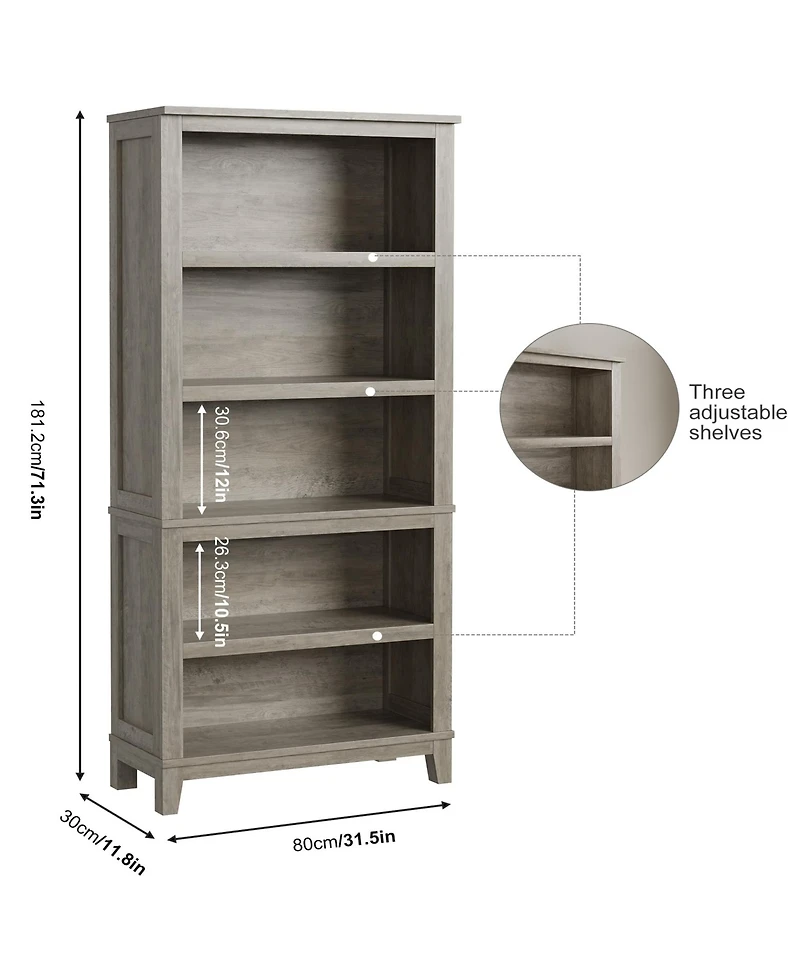 gaomon 71 Inch Tall Bookcase Adjustable Shelves and 31.5 Inch Width, 5 Tier Farmhouse Bookshelf with Wooden Legs