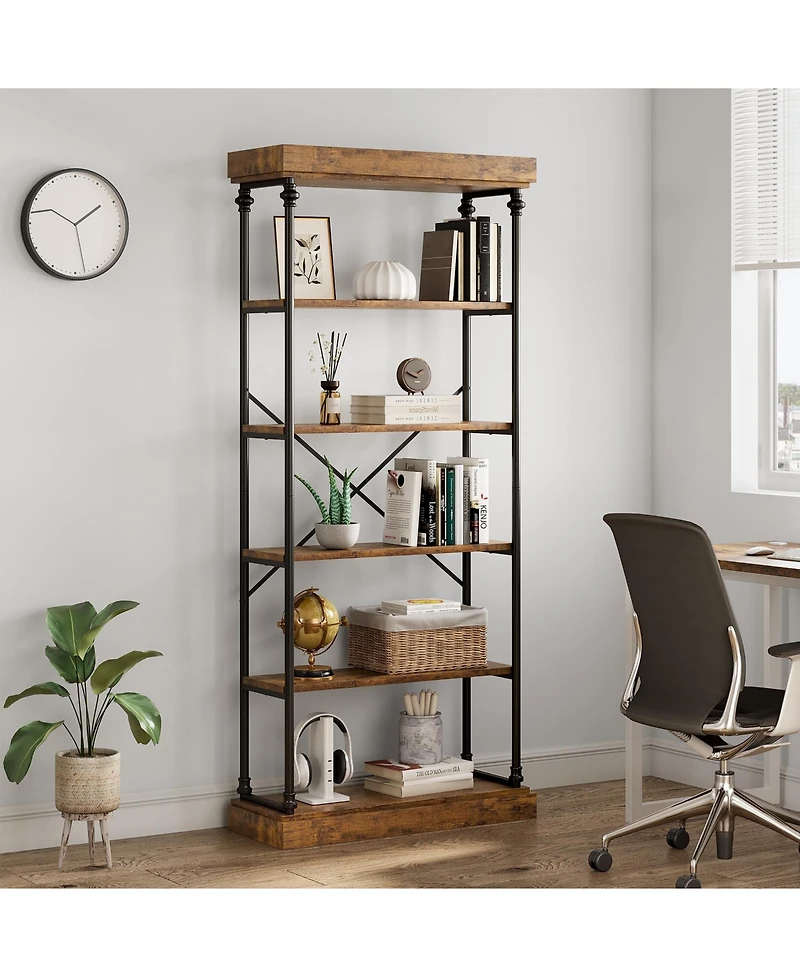 gaomon 6 Tier Bookshelf Industrial Bookcase Wood Storage Open Rack Shelf Metal Frame Rustic Tall Standing Bookshelves
