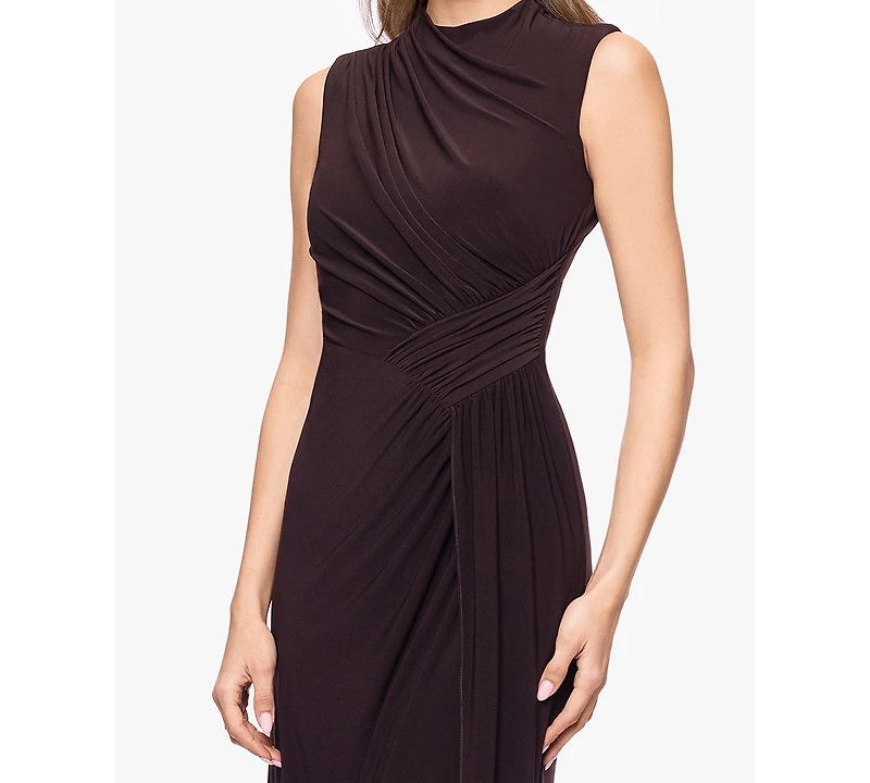 Betsy & Adam Petite Sleeveless Mock Neck Ball Gown