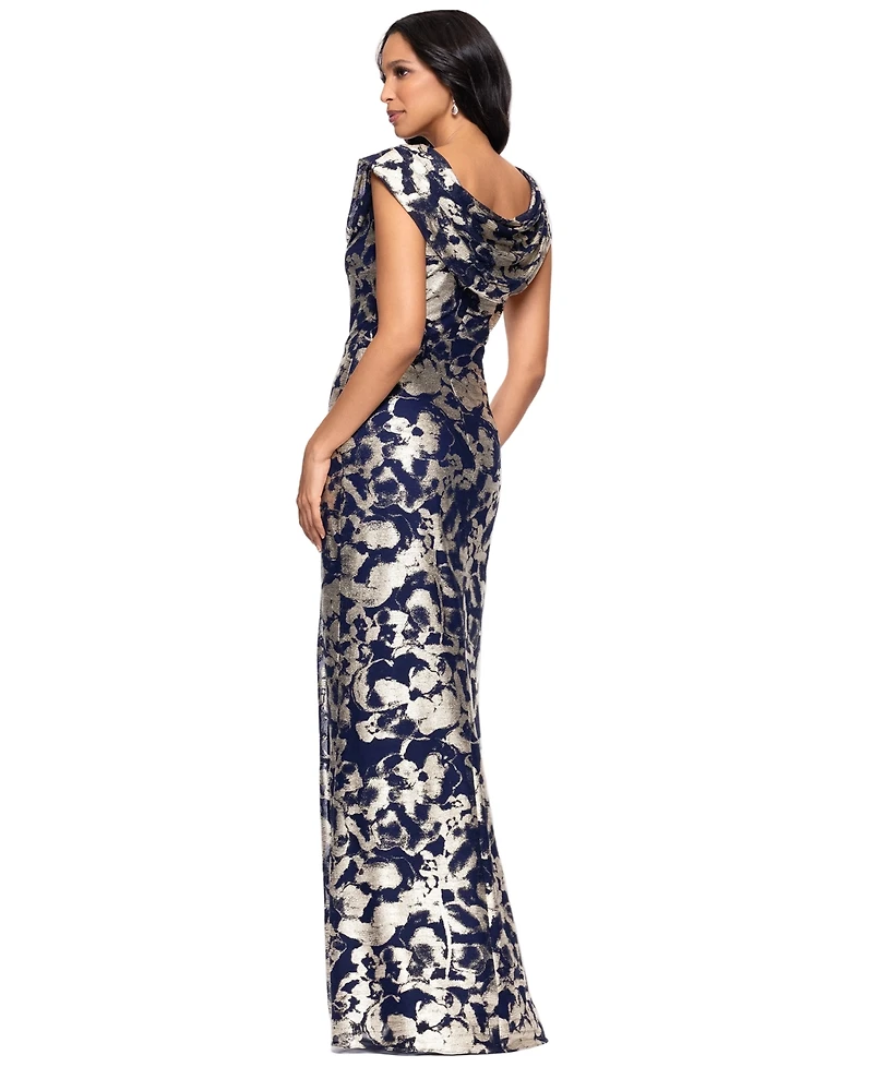 Betsy & Adam Petite Draped Neck Ball Gown