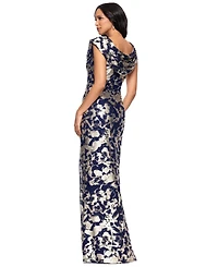 Betsy & Adam Petite Draped Neck Ball Gown