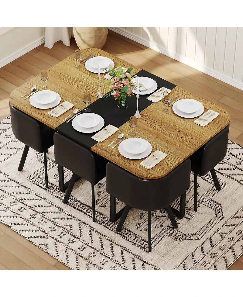 Streamdale Furniture 7 Piece Dining Table Set for 6 with Faux Leather Chairs