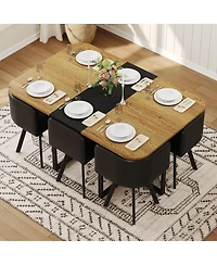 Streamdale Furniture 7 Piece Dining Table Set for 6 with Faux Leather Chairs