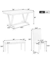Streamdale Furniture 6 Piece Modern Dining Set with Marble Veneer Table and Bench