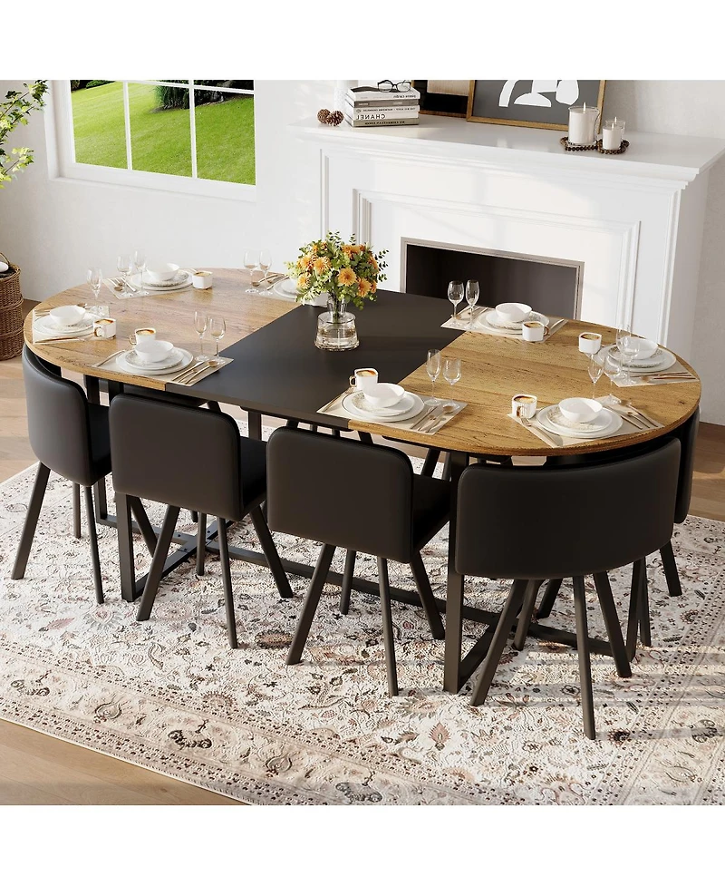Streamdale Furniture 9 Piece Oval Dining Table Set with 8 Pu Leather Chairs