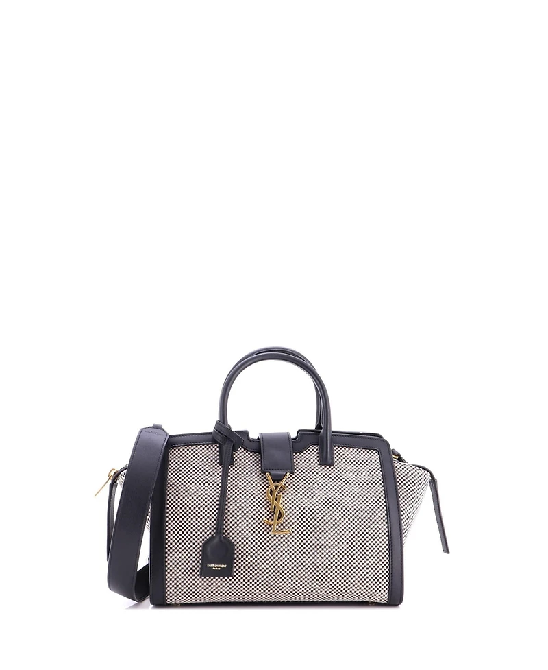 Pre-Owned Saint Laurent Baby Monogram Cabas Downtown Tweed and Leather