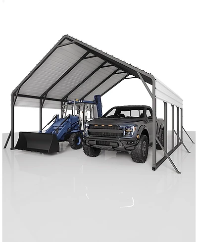 Metal Carport for Cars, Heavy Duty Steel Frame for All Weather - Permanent Shelter for Boats, Full-Sized Pickups, Tractors