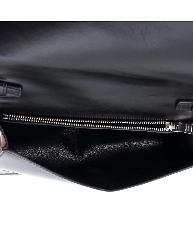 Pre-Owned Prada Small Triangle Logo Chain Flap Bag Brushed Leather