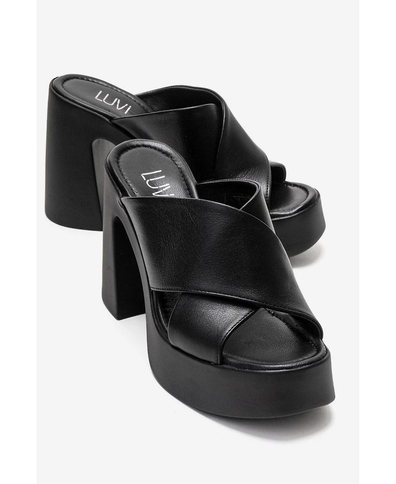 Forever & Always Shoes Women's Essenza Leather Platform Block Heel Sandal