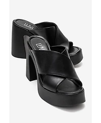 Forever & Always Shoes Women's Essenza Leather Platform Block Heel Sandal