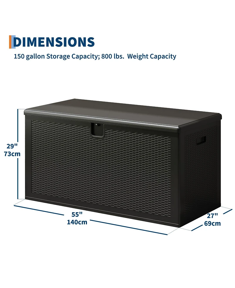 GarveeLife 150 Gallon Heavy Duty Resin Deck Box Outdoor Storage and Weatherproof Lockable Lid Spacious Bin for Patio Garden Porch Pool Supplies