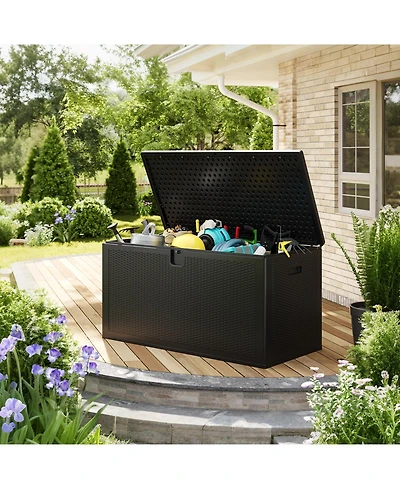 GarveeLife 150 Gallon Heavy Duty Resin Deck Box Outdoor Storage and Weatherproof Lockable Lid Spacious Bin for Patio Garden Porch Pool Supplies