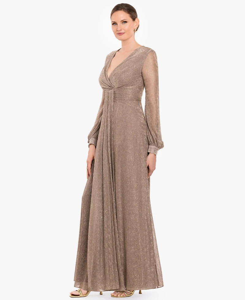 Betsy & Adam Women's Crinkled V-Neck Ball Gown