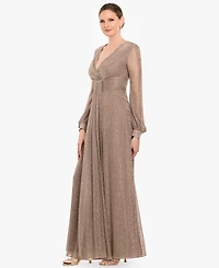 Betsy & Adam Women's Crinkled V-Neck Ball Gown