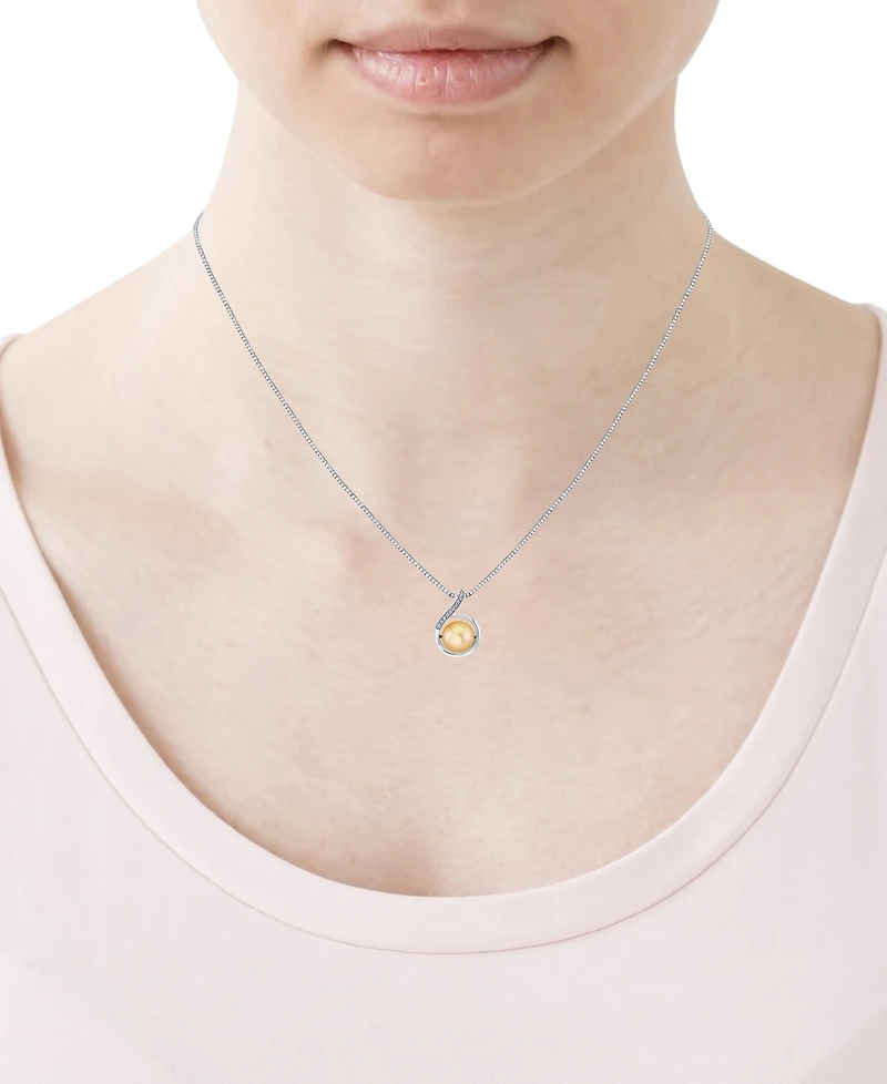 Macy's Cultured Golden South Sea Pearl (11mm) & Diamond Accent Pendant Necklace in Sterling Silver