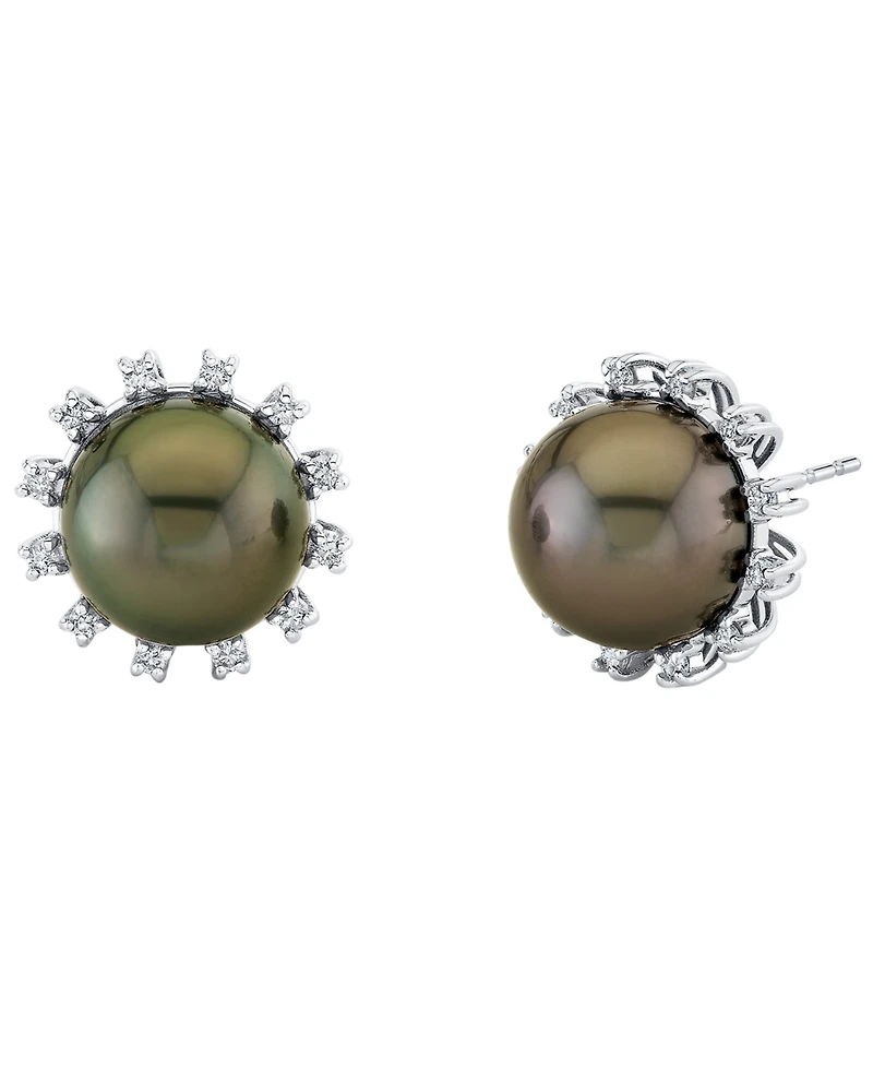 Macy's Cultured Tahitian Pearl (10mm) & Diamond (1/4 ct. t.w.) Earrings in 10k White Gold