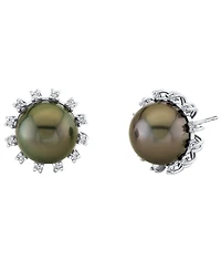 Macy's Cultured Tahitian Pearl (10mm) & Diamond (1/4 ct. t.w.) Earrings in 10k White Gold
