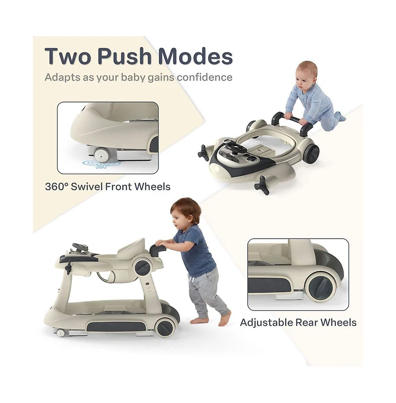 Kinder King Convertible Baby Activity Walker with Adjustable Height, Foldable Design and Interactive Play Features