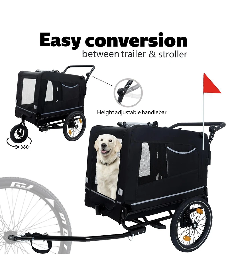 Streamdale Furniture Extra Large 2 in 1 Pet Bike Trailer and Stroller Holds Up to 88 lbs