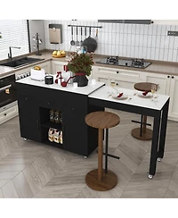 Streamdale Furniture Kitchen Island with Extendable Table, Marble Top, Power Outlet and Storage