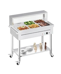 Aecojoy Commercial Food Warmer 1500W Electric Steam Table with 6x10QT Pans and Shelf