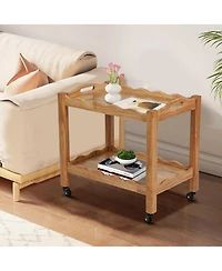 Streamdale Furniture 2-Tier Solid Rubberwood Rolling Side Table with Removable Tray