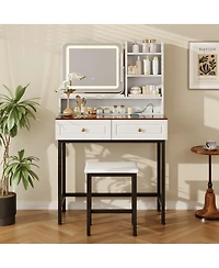 Streamdale Furniture Makeup Vanity with Led Mirror, 2 Drawers, Power Outlet and Stool